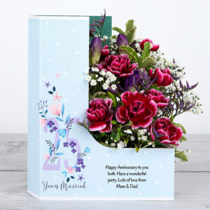 25 Years Married Celebration Flowercard with Lilac Freesias, Spray Carnations, Lilac Limonium, Gypsophila and Pittosporum